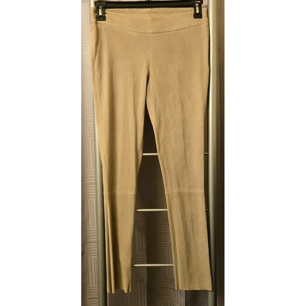 Gunex Tan 100% Soft Suede Leather Skinny Fit Unhemmed Pant Womens Size 6